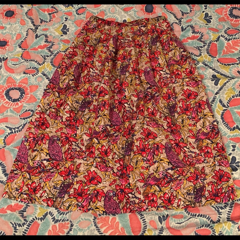 Vintage Tropical Bird Print Skirt